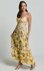 Amalie The Label - Mia Strappy Flower Detail Midi Dress - In Yellow