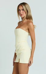 Avery Mini Dress - Strapless Corset Bodice Draped Dress in Lemon