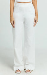 Narcisa Pants - Linen Look High Waist Bootleg Pants in White