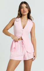 Olivia Shorts - Drawstring Relaxed Linen Shorts in Pink