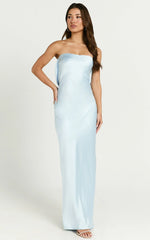 Charlita Maxi Dress - Strapless Cowl Back Satin Dress in Light Blue