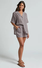 Brunita Shorts - High Waisted Tie Shorts in Moroccan Geo print
