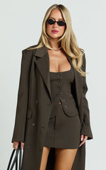 Lorena Mini Skirt - High Waisted Tailored Skirt in Dark Brown