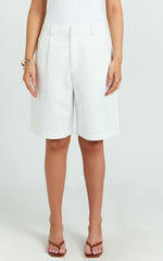 Nola Shorts - Mid Waist Bermuda Relaxed Fit Shorts in White