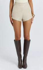 Rosetta Shorts - PU Fitted Micro Shorts in Putty