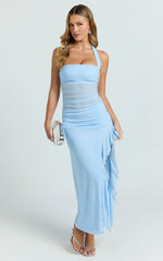 Almarie Midi Dress - Halter Neck Mesh Dress in Blue