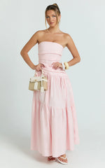 Cora Midi Dress - Strapless Dress in Pink