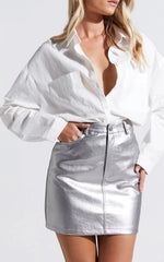 Cooper Mini Skirt - Metallic High Waisted in Silver