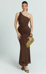 Mandy Midi Dress - Knot Detail Cut Out Mesh Dress in Chocolate