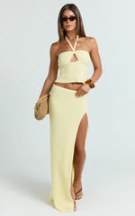 Agnes Maxi Skirt - Low Waist Thigh Split Crochet Maxi Skirt in Lemon