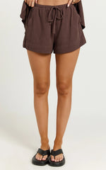 Olivia Shorts - Drawstring Relaxed Linen Shorts in Chocolate