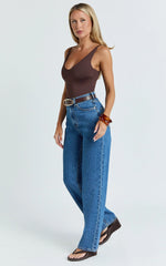 Nessa Jeans - High Waist Straight Leg Jeans in Dark Blue Wash