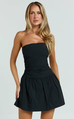 Donatella Mini Dress - Strapless Drop Waist Dress in Black