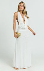 Bettina Maxi Dress - Low Cowl Neck Halter Bodycon Dress in Off White