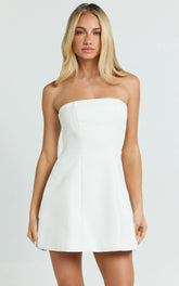 Catharine Mini Dress - Strapless A Line Dress in White