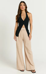 Bette Pants - High Waisted Wide Leg Pants in Stone