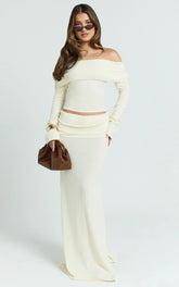 Calla Maxi Skirt - Split Gathered Fold Skirt in Cream