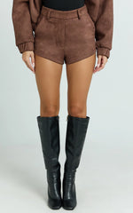 Nessa Shorts - Faux Suede High Waisted Micro Mini Shorts in Dark Chestnut