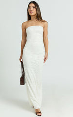 Bec Maxi Dress - Stretch Lace Strapless Dress in Off White