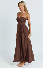 Aria Maxi Dress - Strapless Tie Waist Dress in Chocolate