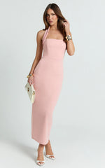 Salome Midi Dress - Halter Neck Column Dress in Pink