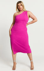 Monette Midi Dress - One Shoulder Straight Dress in Grape