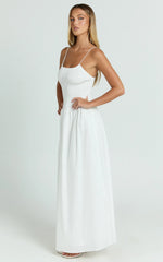 Rammy Maxi Dress - Sleeveless Shirred Dress in White