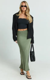 Amari Maxi Skirt - High Waisted Bias Cut Skirt in Olive