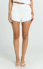 Adali Shorts - Mid Rise Linen Micro Mini Shorts in Off White