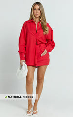 Dream Linen Blend Skort - High Waisted A Line Skort in Red