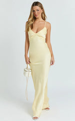 Liliane Maxi Dress - Lace Trim Bias Cut Dress in Lemon