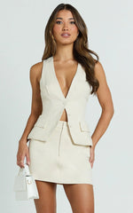 Andie Mini Skirt - High Waisted Tailored Skirt in Cream