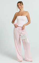 Mia Pants - Relaxed Drawstring Waist Sequin Pants in Baby Pink