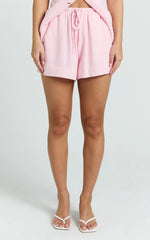 Olivia Shorts - Drawstring Relaxed Linen Shorts in Pink