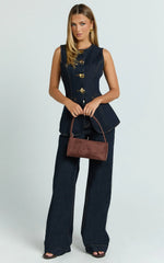 Rhianna Top - Button Down Longline Recycled Denim Vest Top in Raw Denim