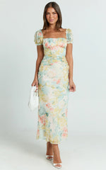 Debina Maxi Dress - Sweetheart Neckline Short Sleeve Dress in Yellow