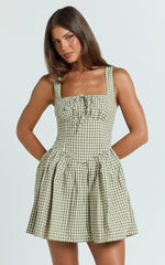 Albee Mini Dress - Smocked Back Dress in Olive