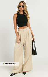 Clarke Pants - High Waist Wide Leg Pants in Stone