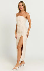 Aubrey Midi Dress - Strapless Thigh Split Dress in Cream
