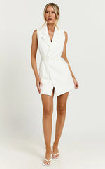 Romeo Mini Dress - Front Tie Collared Flap Pocket Dress in White