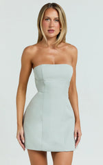 Catharine Mini Dress - Strapless A Line Dress in Sage