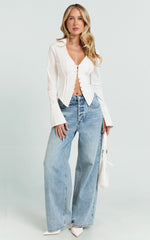 Olinka Top - V Neck Fitted Button Front Shirt in White