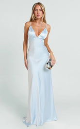 Quincy Maxi Dress - Satin Slip Dress in Sky Blue
