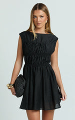 Faith Mini Dress - Sleeveless Ruched Bodice Dress in Black