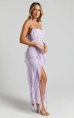 Connie Midi Dress - Ruffle Detail Dress in Lilac