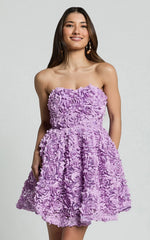 Renee Mini Dress - Strapless Sweetheart Dress in Purple