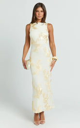 Freya Maxi Dress - Boat Neck Backless Dress in Yellow