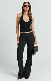 Elliot Pants - Mid Rise Pinstripe Bootleg Pants in Black