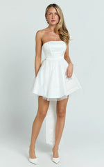 Cailene Mini Dress - Strapless Bow Train Fit and Flare Dress in Ivory