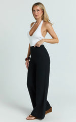 Narcisa Pants - Linen Look High Waist Bootleg Pants in Black